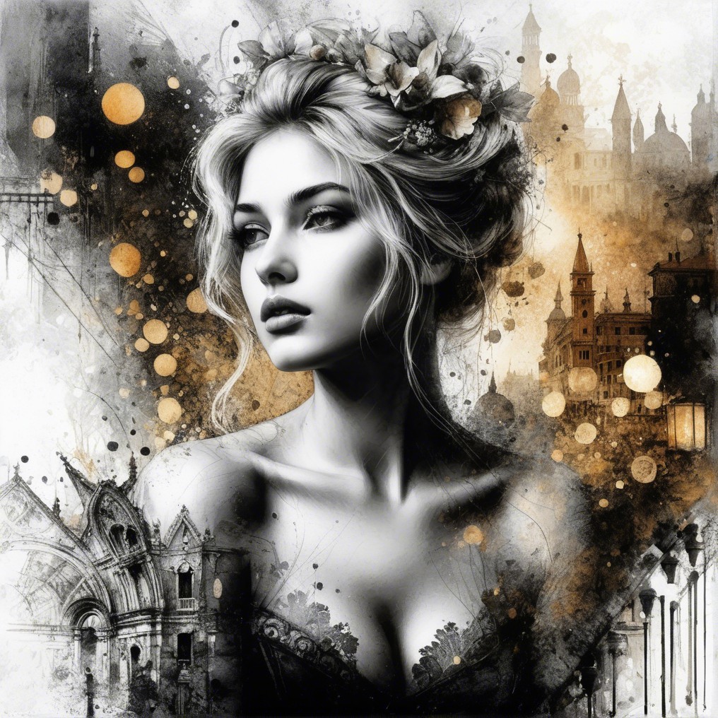 Portrait of a Woman with Floral Updo and Dreamy Background