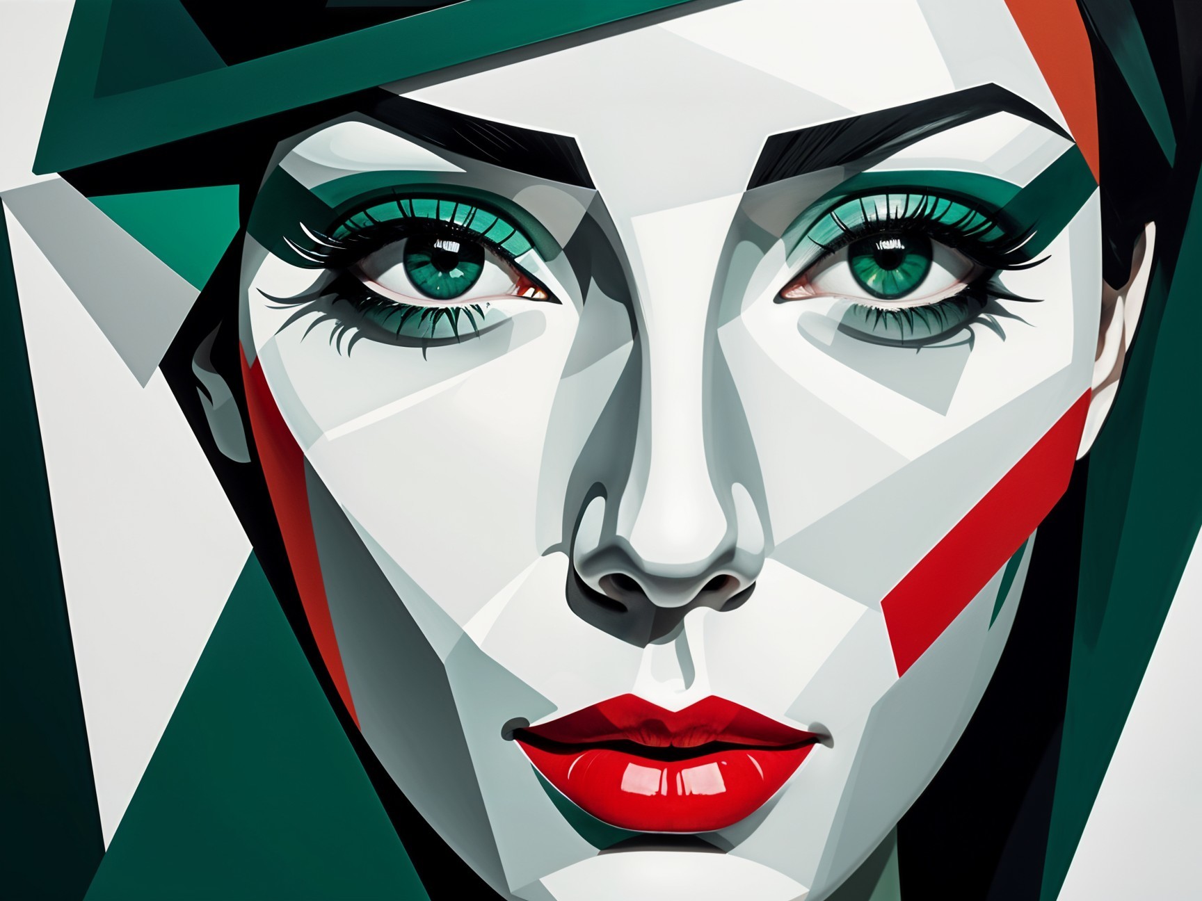 Stylized Portrait of a Woman with Geometric Shapes