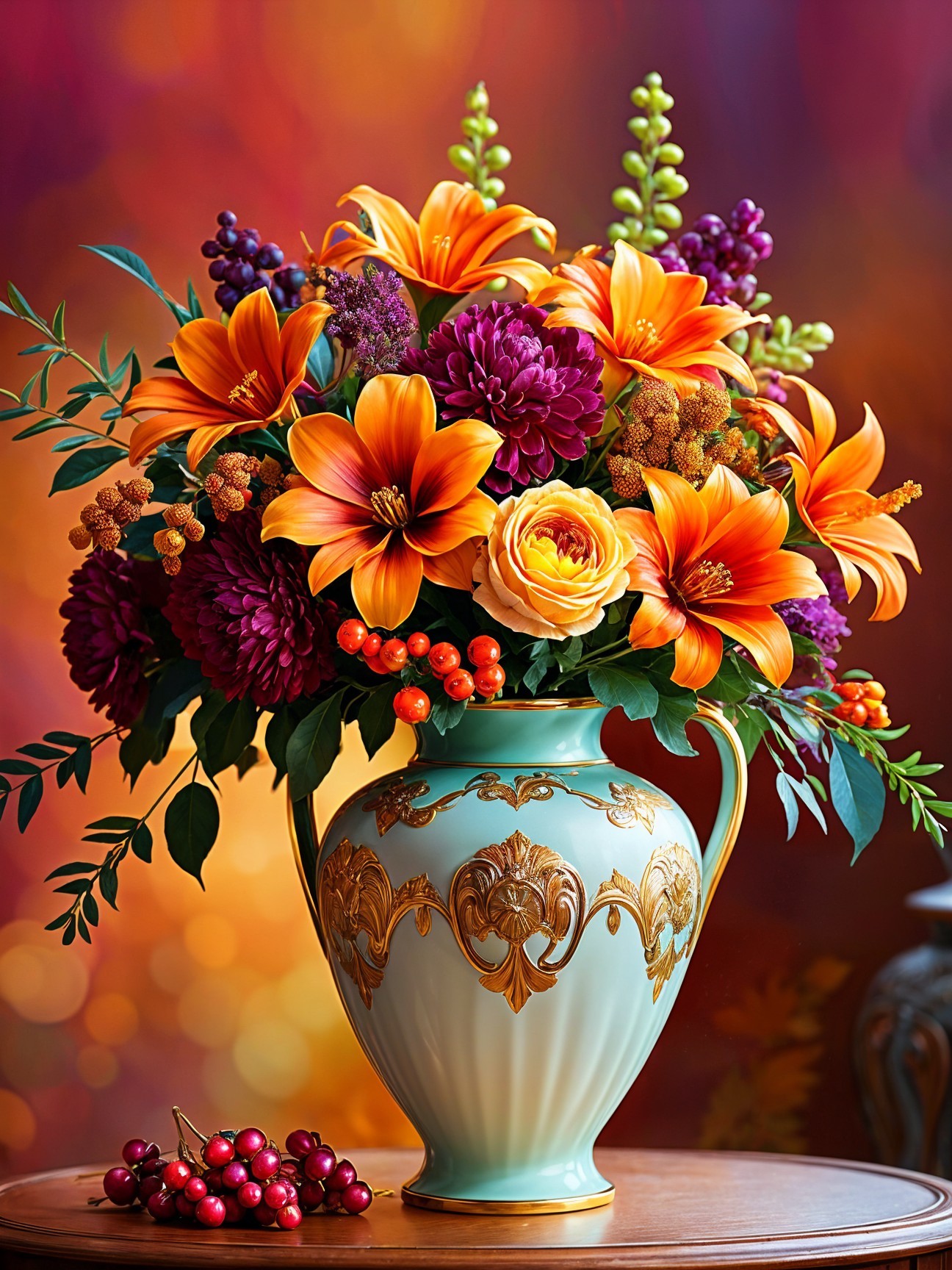 Vibrant Floral Arrangement in Turquoise Decorative Vase