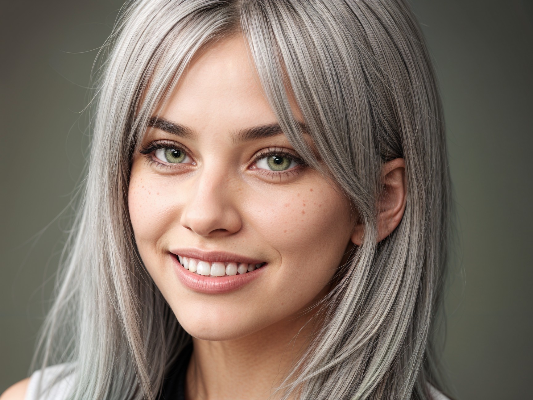 Close-up Portrait of a Young Woman with Gray Hair