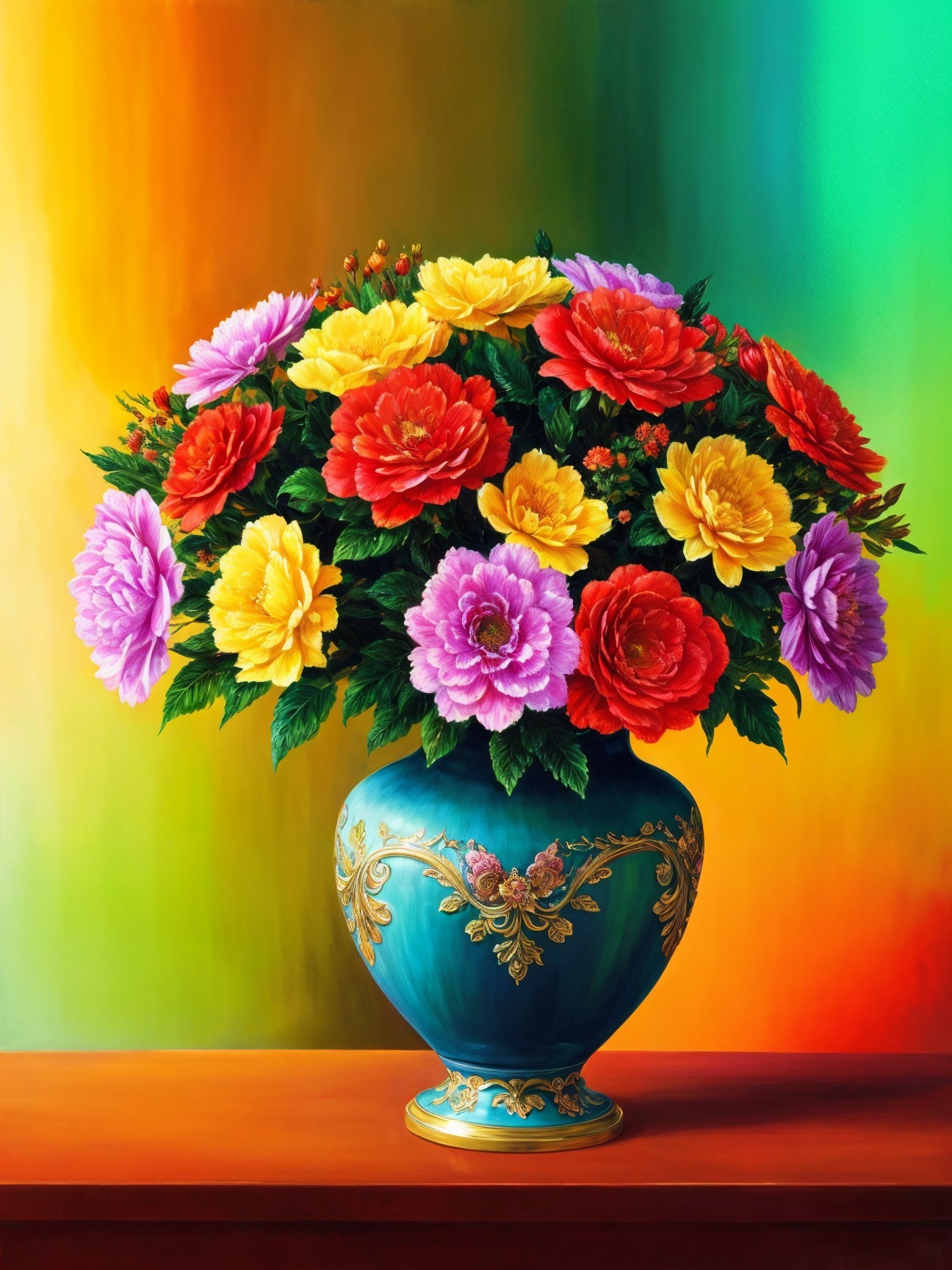 Vibrant Flower Bouquet in Turquoise Decorative Vase