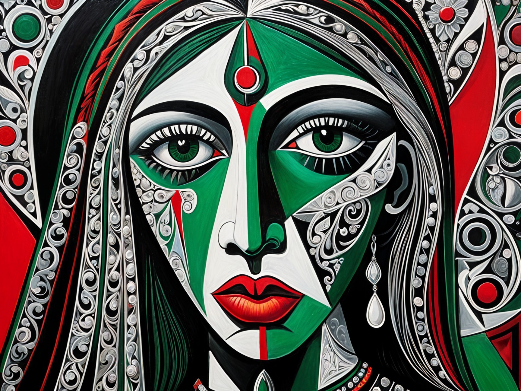 Portrait of a Woman with Bold Colors and Patterns