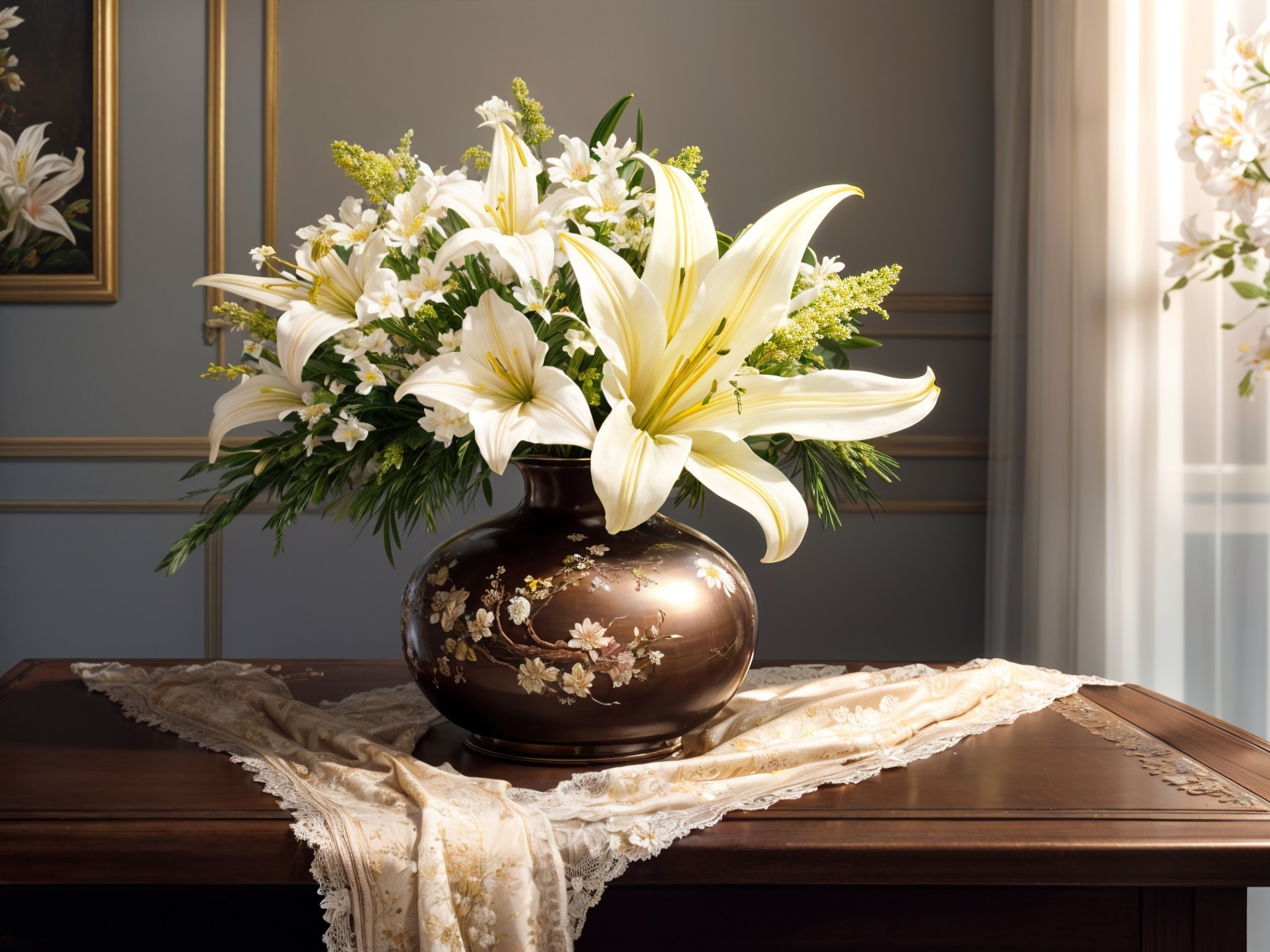 Elegant Bouquet of White Lilies in Decorative Vase
