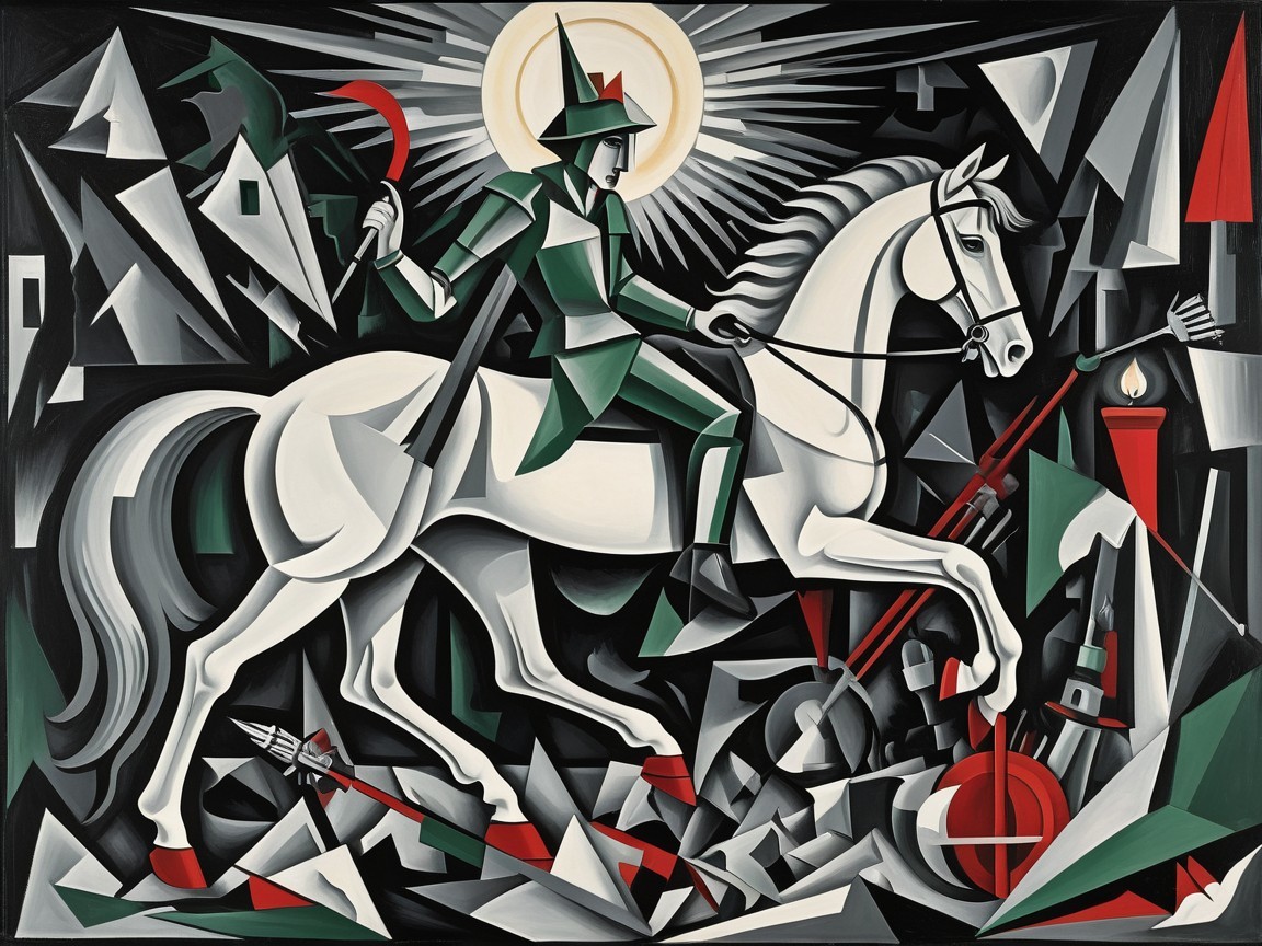 Abstract Soldier on White Horse with Scythe and Sun