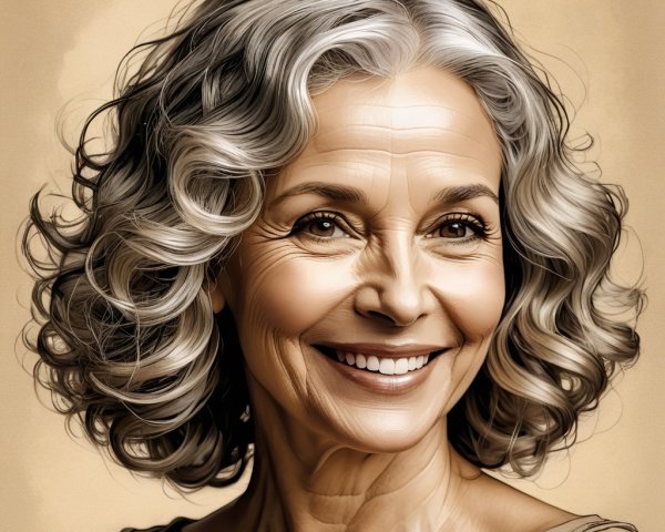 Elderly Woman with Gray Hair and Warm Smile