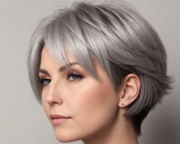 Close-Up Portrait of a Woman with Silver Short Hair