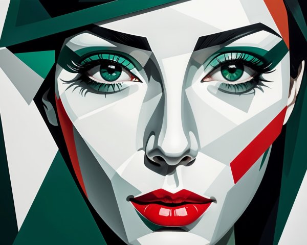 Stylized Portrait of a Woman with Geometric Shapes