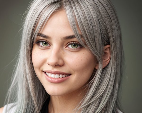 Close-up Portrait of a Young Woman with Gray Hair
