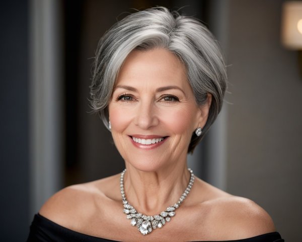 Elegant Older Woman in Off-Shoulder Black Gown