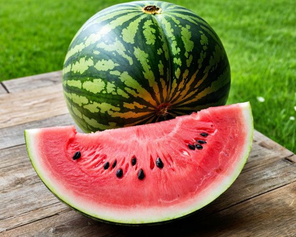Ripe Watermelon on Rustic Wood with Fresh Background