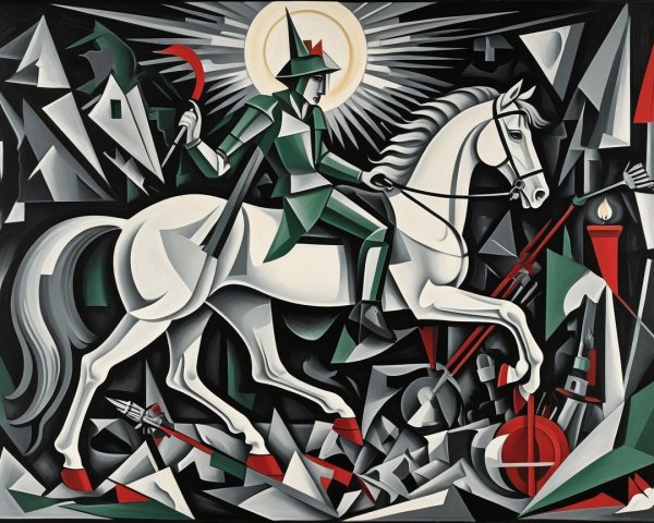 Abstract Soldier on White Horse with Scythe and Sun