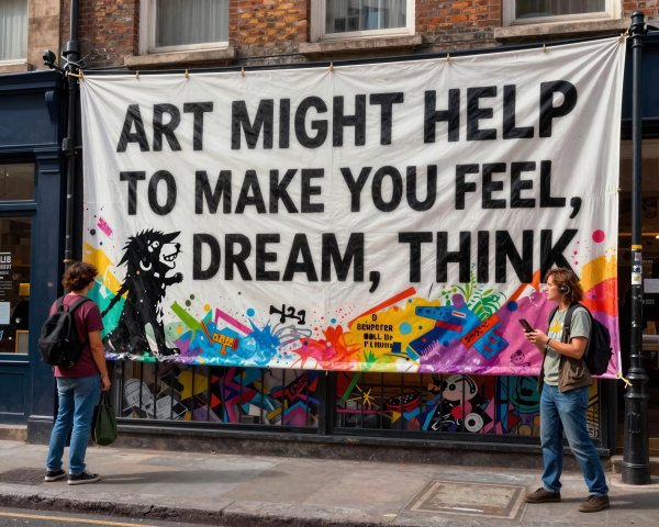 Vibrant Wall Banner with Bold Text and Illustrations