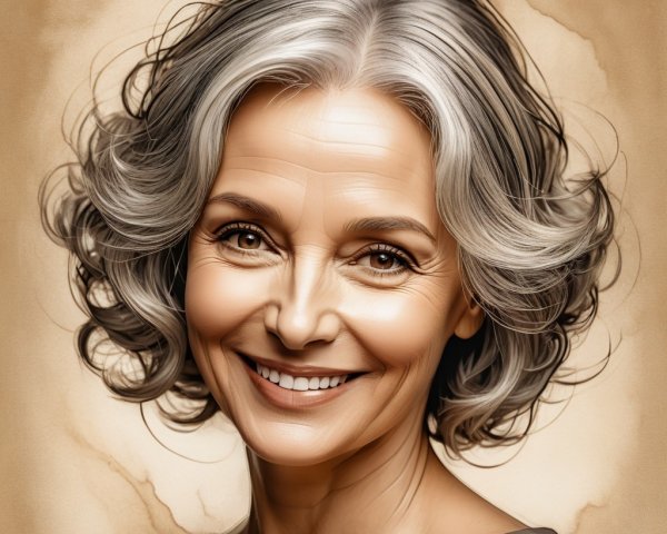 Woman with Wavy Gray Hair and Warm Smile