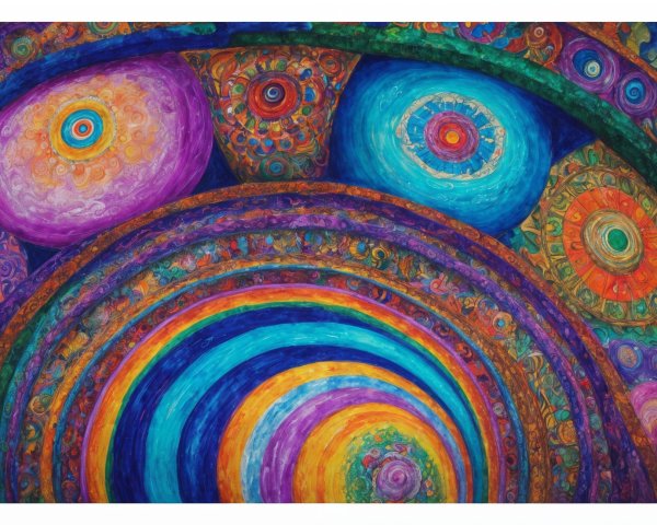 Vibrant Abstract Design with Swirling Patterns and Circles