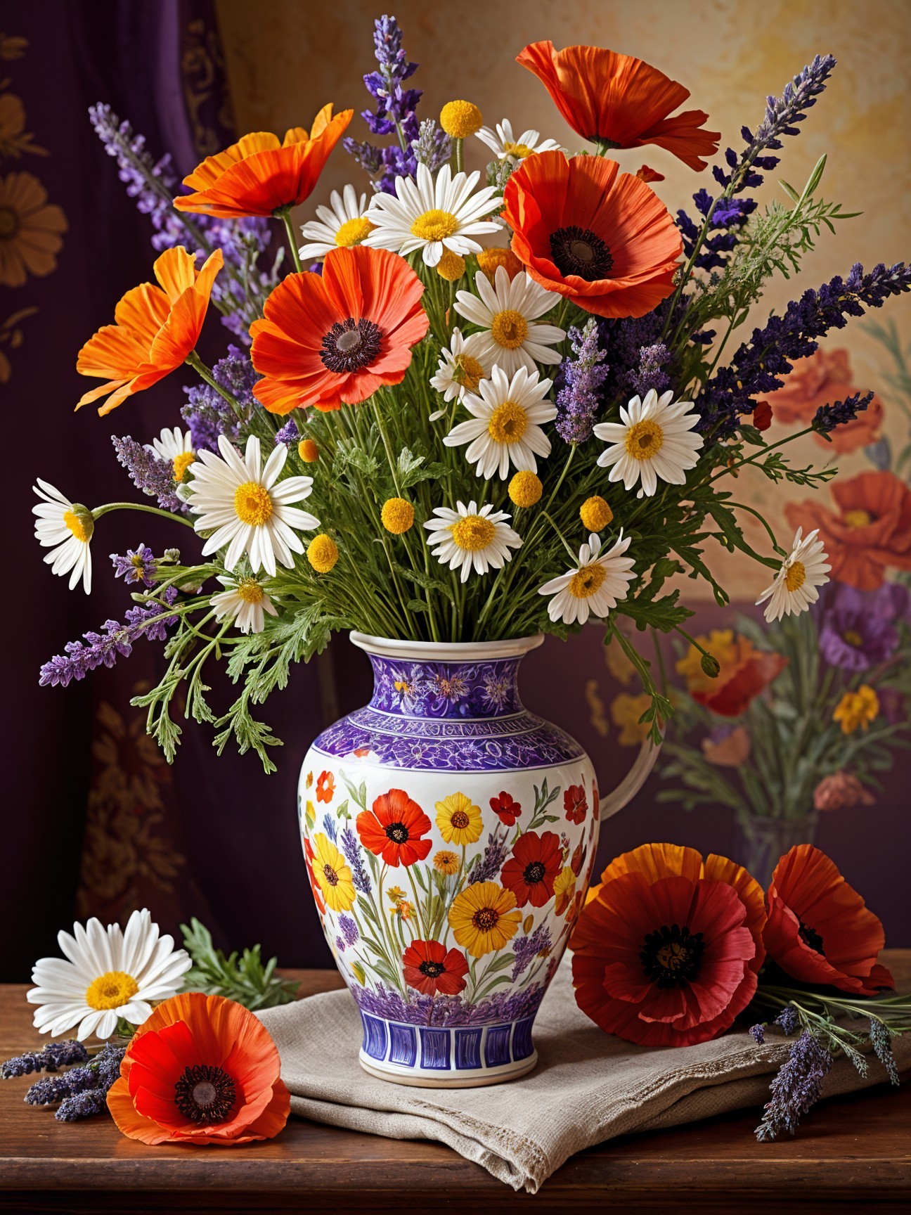 Vibrant Bouquet of Flowers in Decorative Ceramic Vase