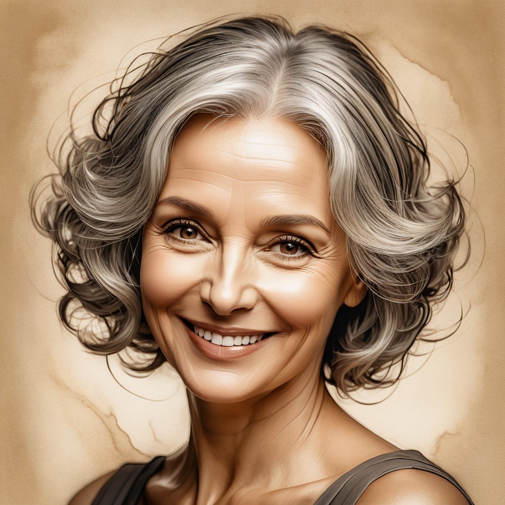 Woman with Wavy Gray Hair and Warm Smile