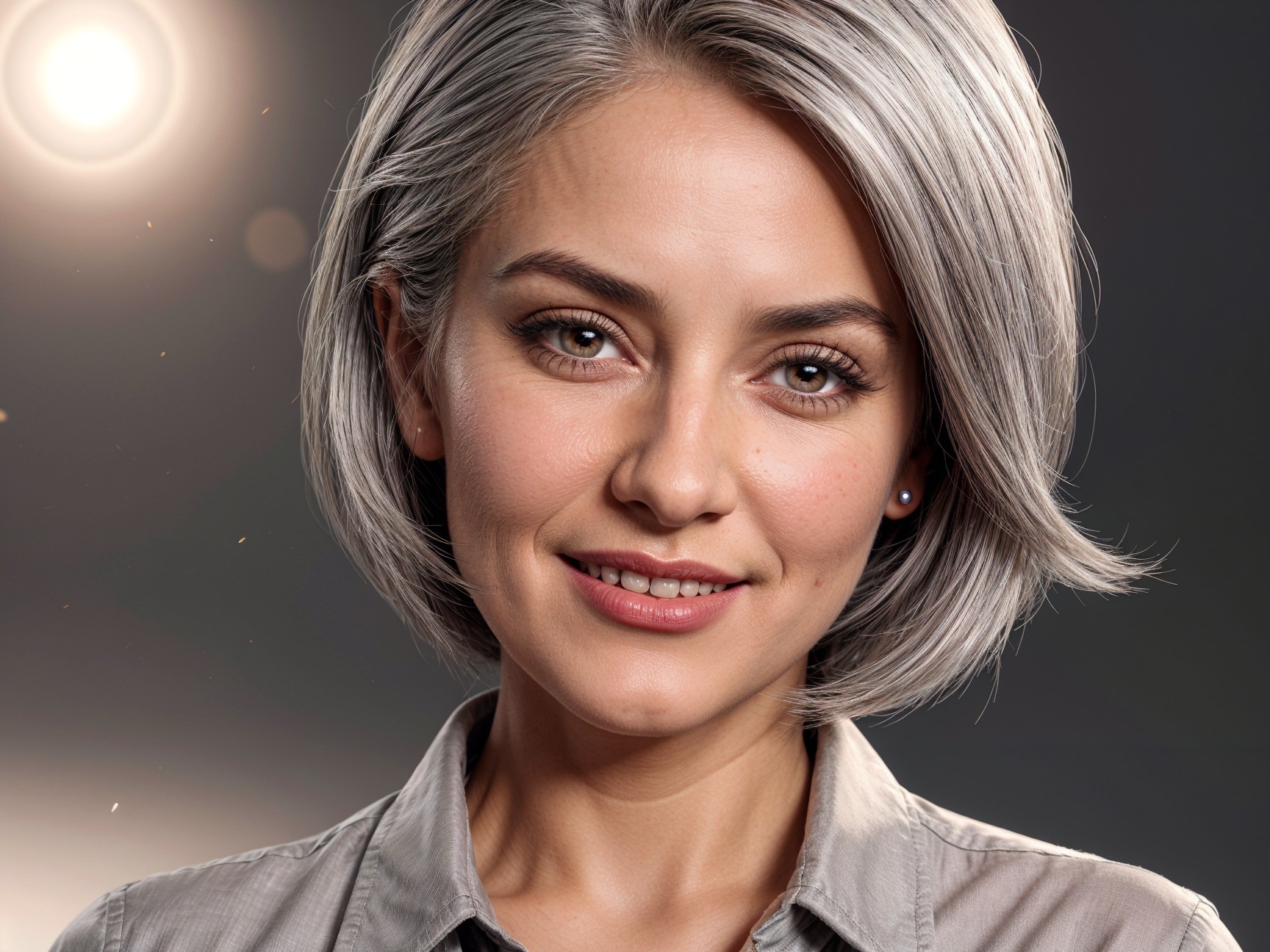 Close-Up Portrait of a Woman with Silver Bob Hairstyle