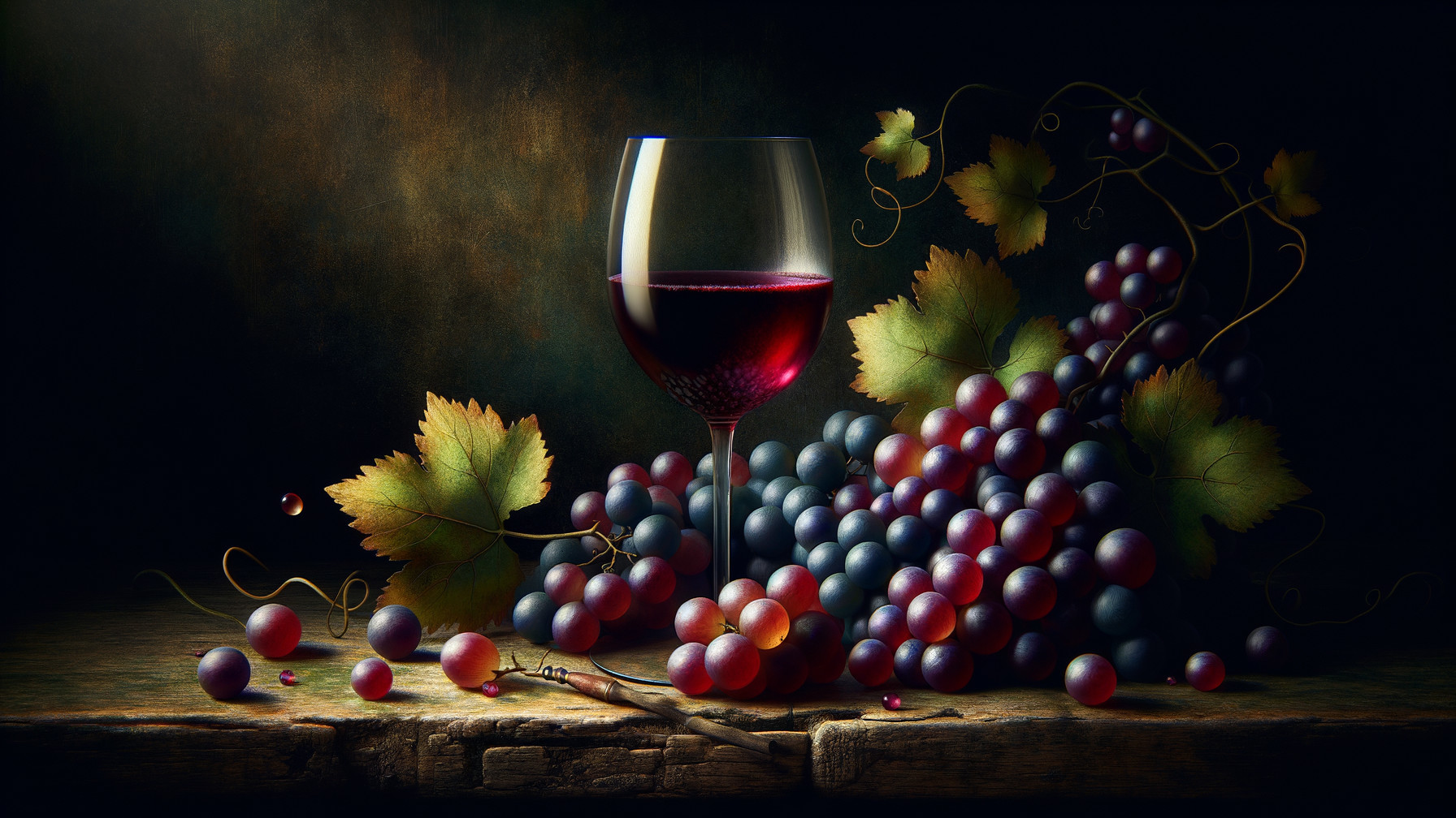 Elegant Wine Glass with Grapes on Dark Background