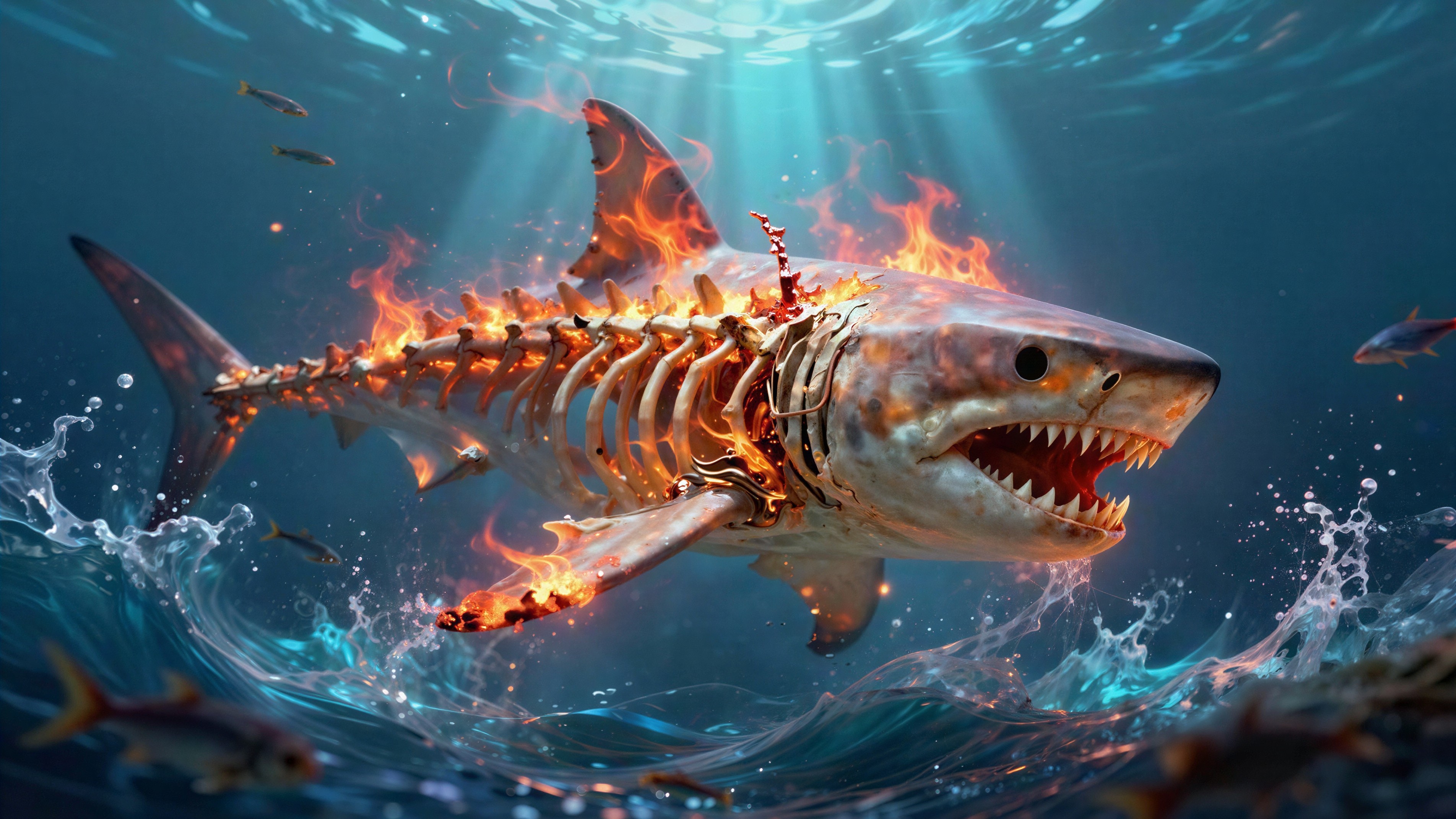 Luminous Shark with Glowing Bone Structure in Water