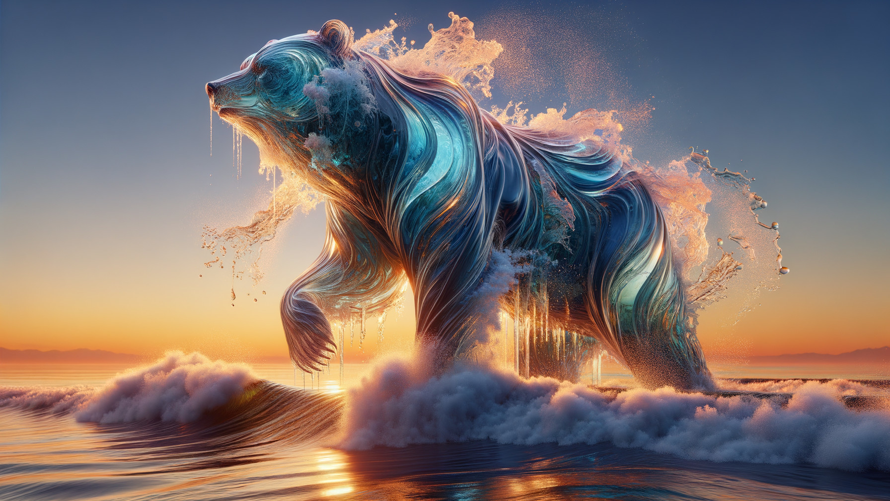 Bear Formed from Ocean Waves in Sunset Glow