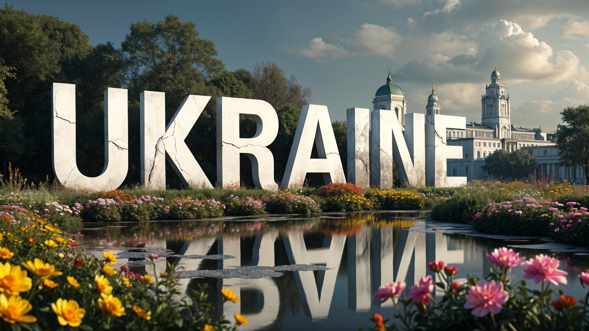 Large "UKRAINE" Inscription in Scenic Landscape