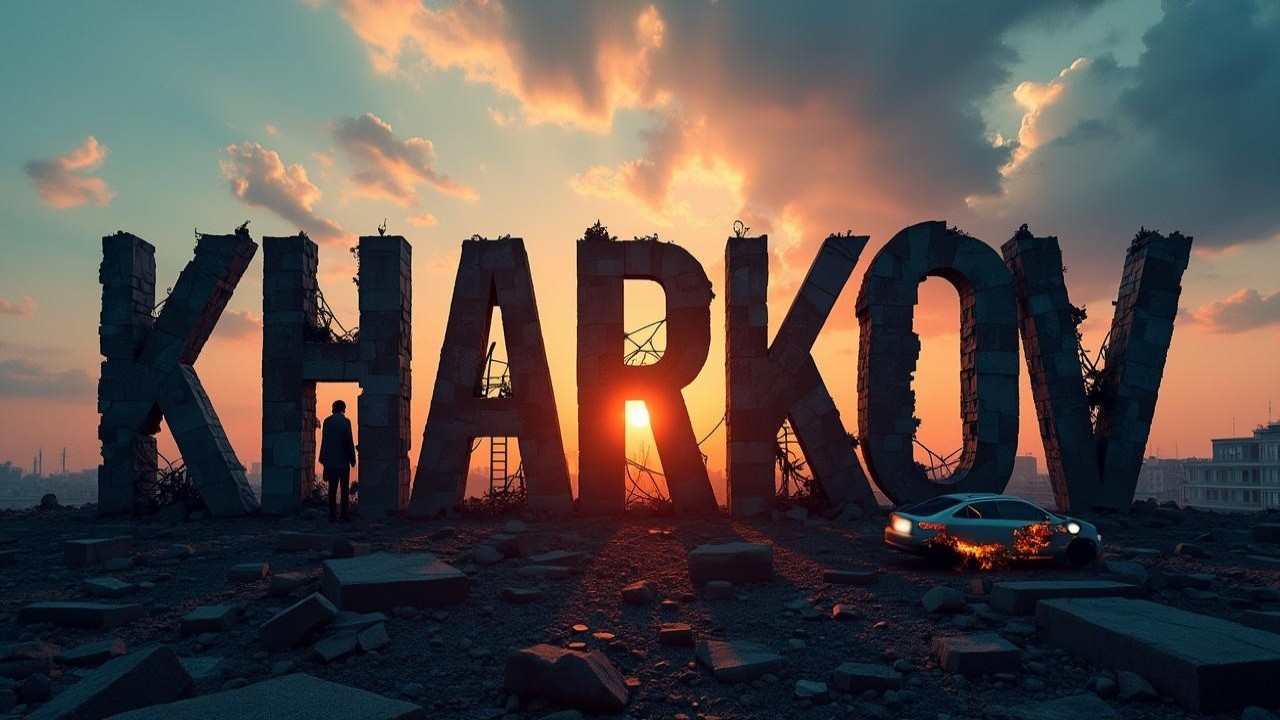 Dramatic Sunset Over Crumbling "KHARKOV" Landscape