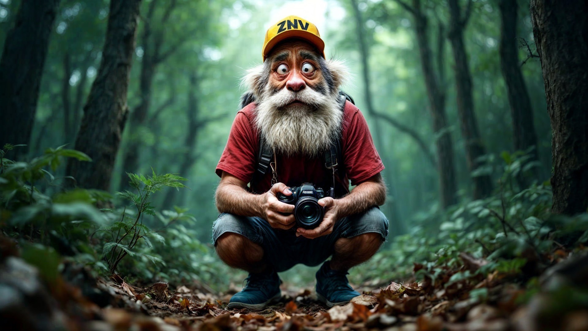 Whimsical Bearded Character in Lush Forest.....