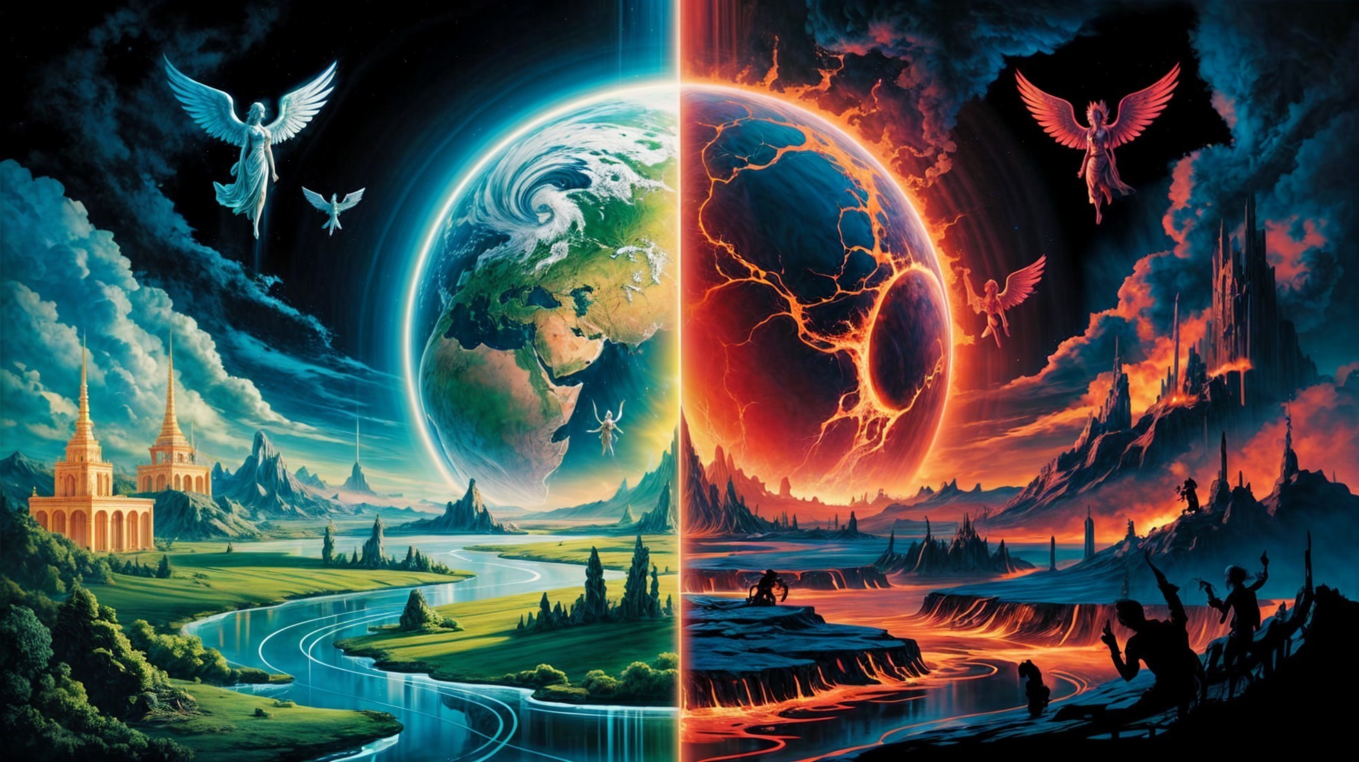 Contrast of Serene Paradise and Chaotic Destruction