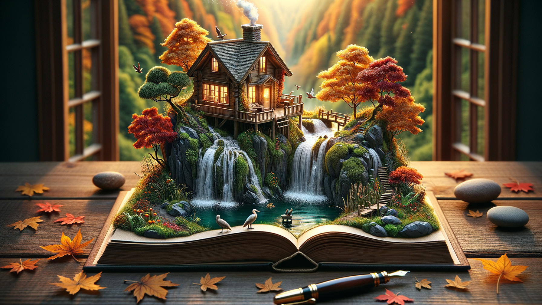 Miniature Landscape Inside an Open Book Scene