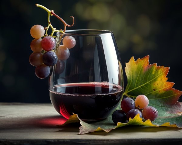 Elegant Red Wine and Grapes on Rustic Wood
