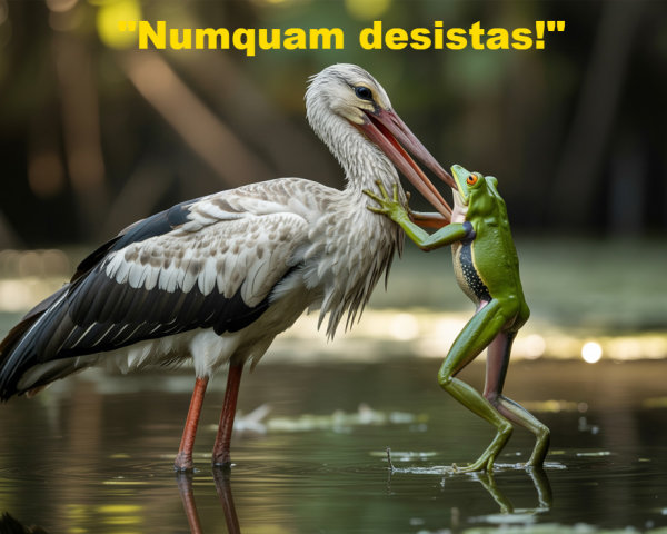Stork and Frog Playfully Interact by Water's Edge