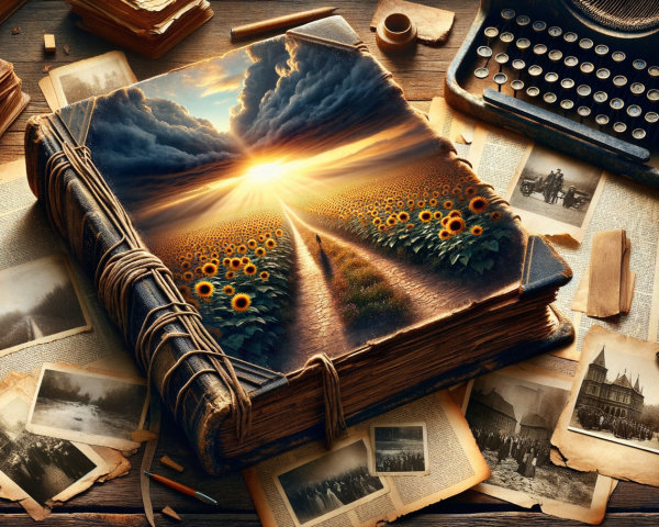 Open Book with Sunflower Path and Vintage Items