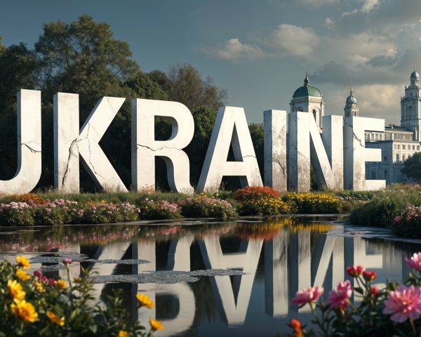 Large "UKRAINE" Inscription in Scenic Landscape