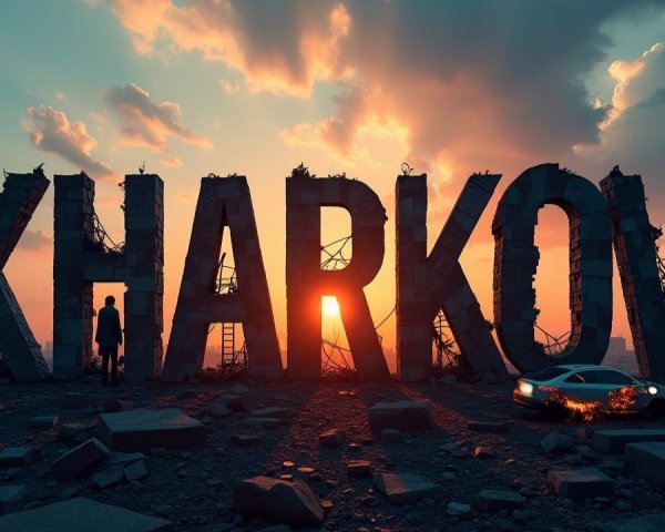 Dramatic Sunset Over Crumbling "KHARKOV" Landscape