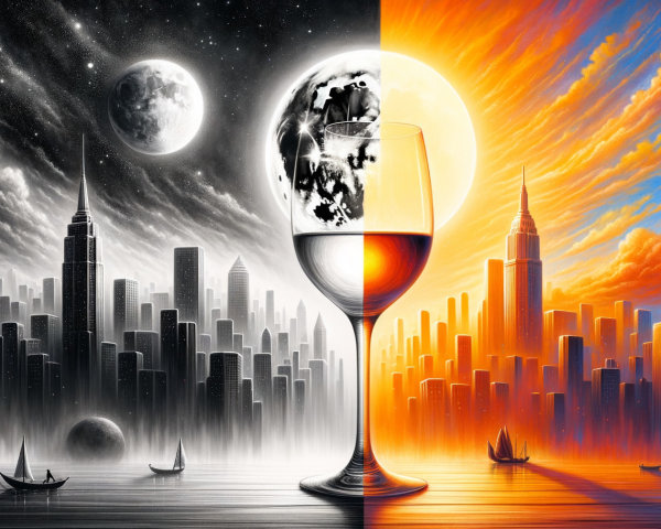 Contrasting Black-and-White and Color Cityscape Art
