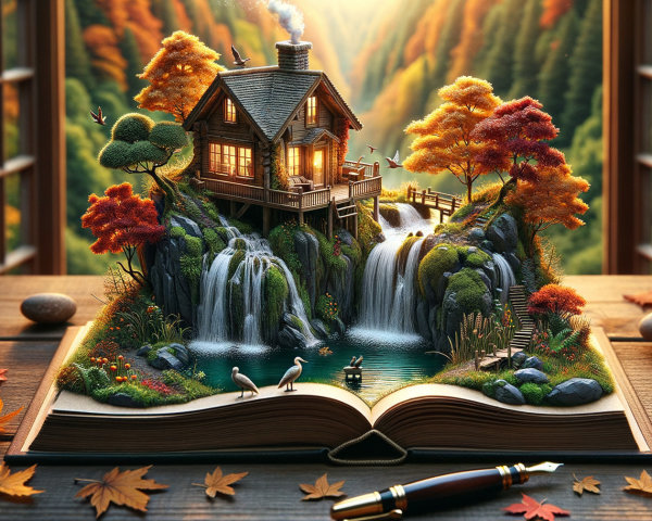Miniature Landscape Inside an Open Book Scene