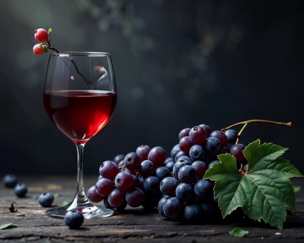 Elegant Still Life of Red Wine and Grapes