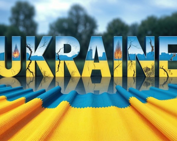 3D "UKRAINE" Letters with Flag Colors and Textures