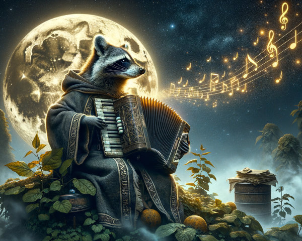 Whimsical Raccoon Playing Accordion Under Full Moon