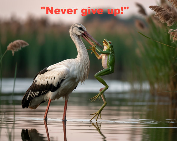 Stork with Frog in Serene Waterway Scene