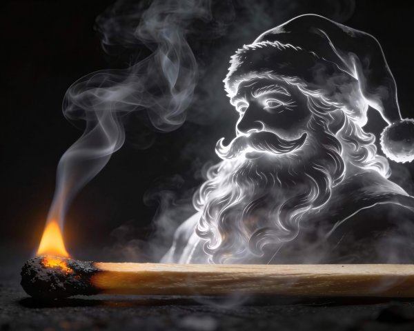 Smoke Shaped Like Santa Claus Rising from a Matchstick