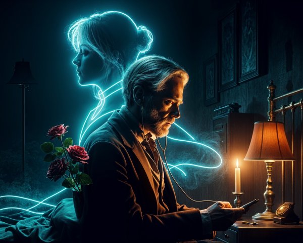 Romantic Scene of a Man and Ethereal Woman Silhouette