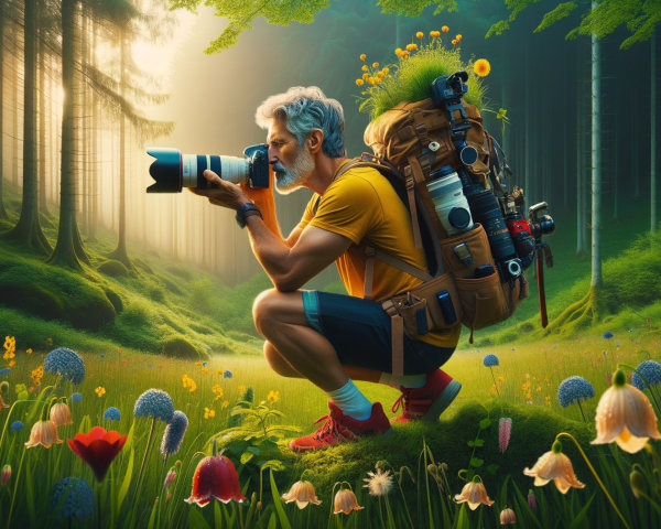 Middle-aged Photographer in Vibrant Forest Setting