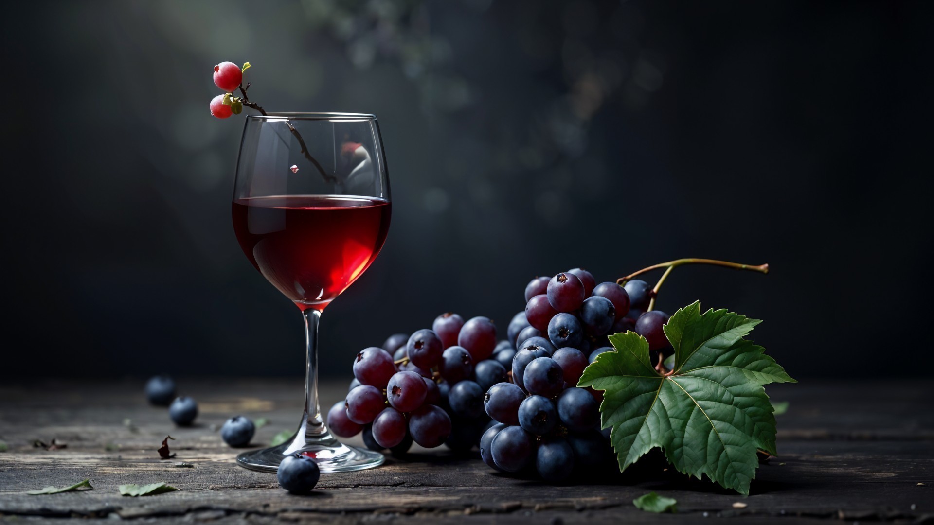 Elegant Still Life of Red Wine and Grapes