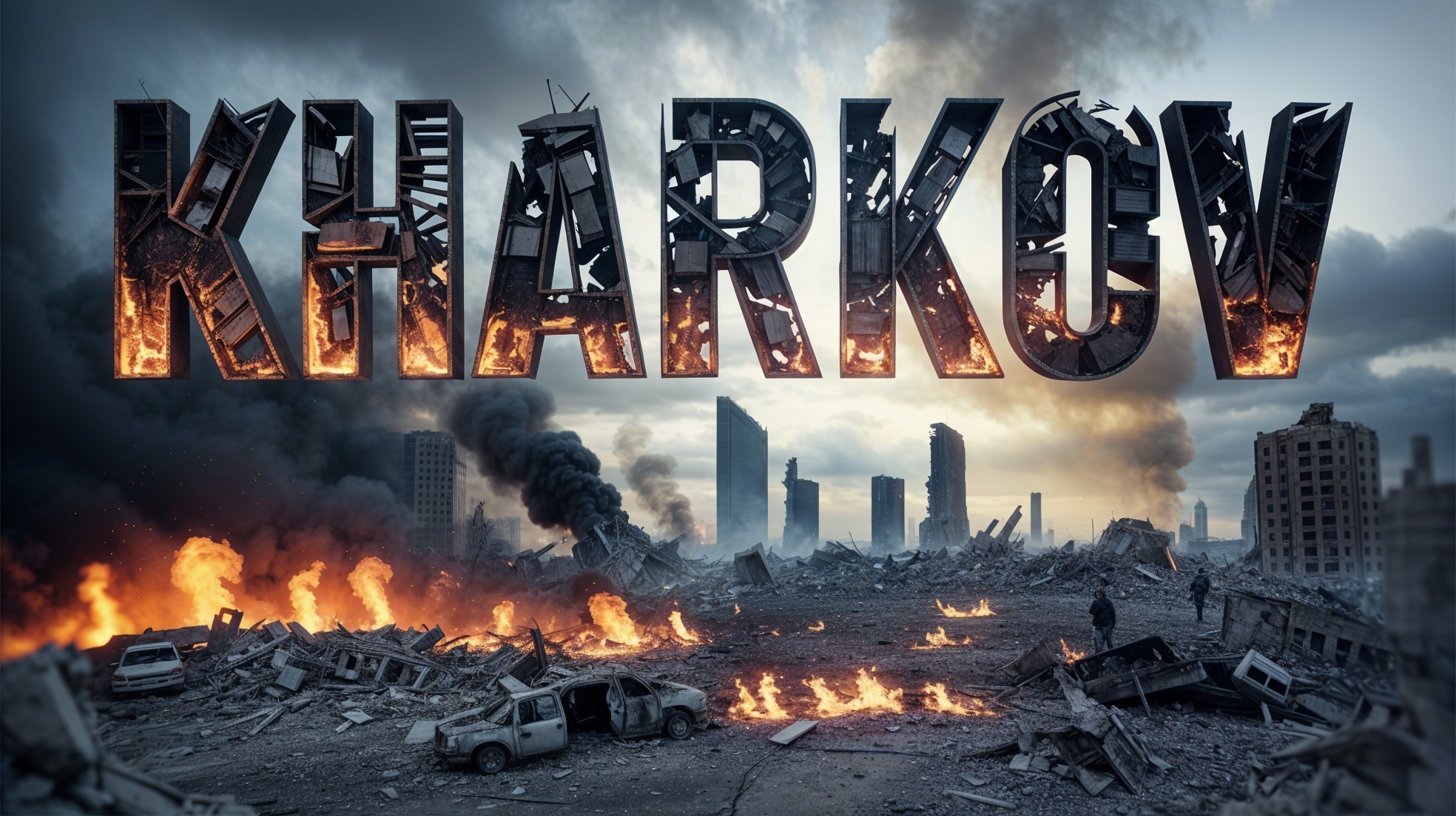 Devastated Urban Landscape in Kharkov with Ruins