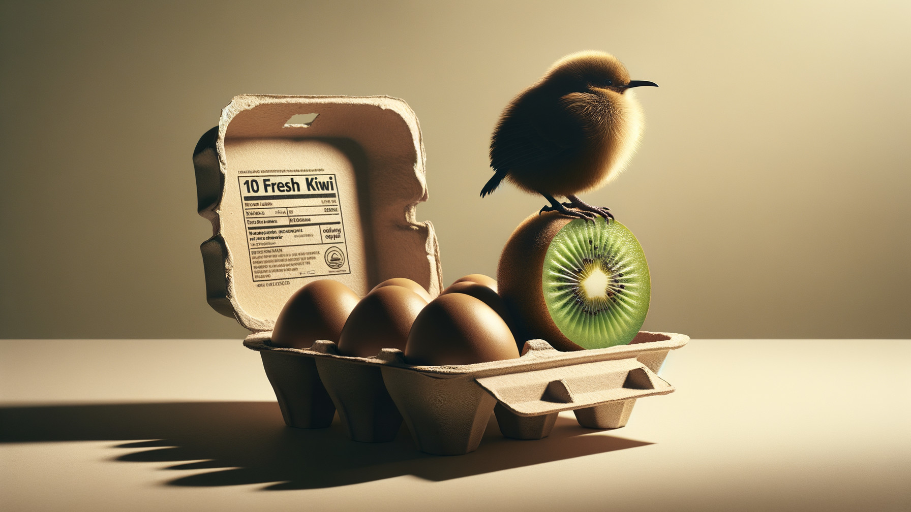 Whimsical Scene with Kiwi, Eggs, and Small Bird