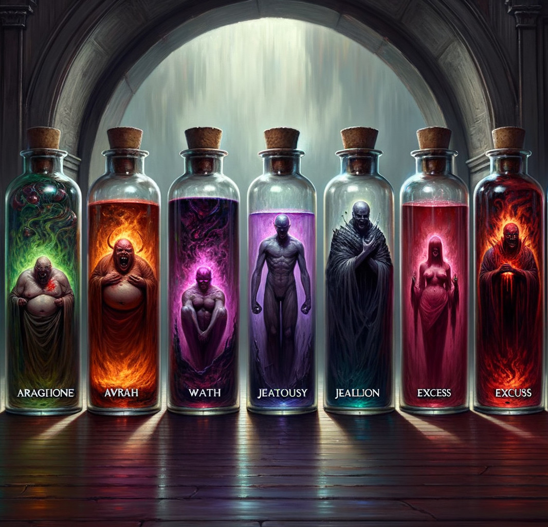 Glass Bottles Containing Shadowy Figures of Emotions