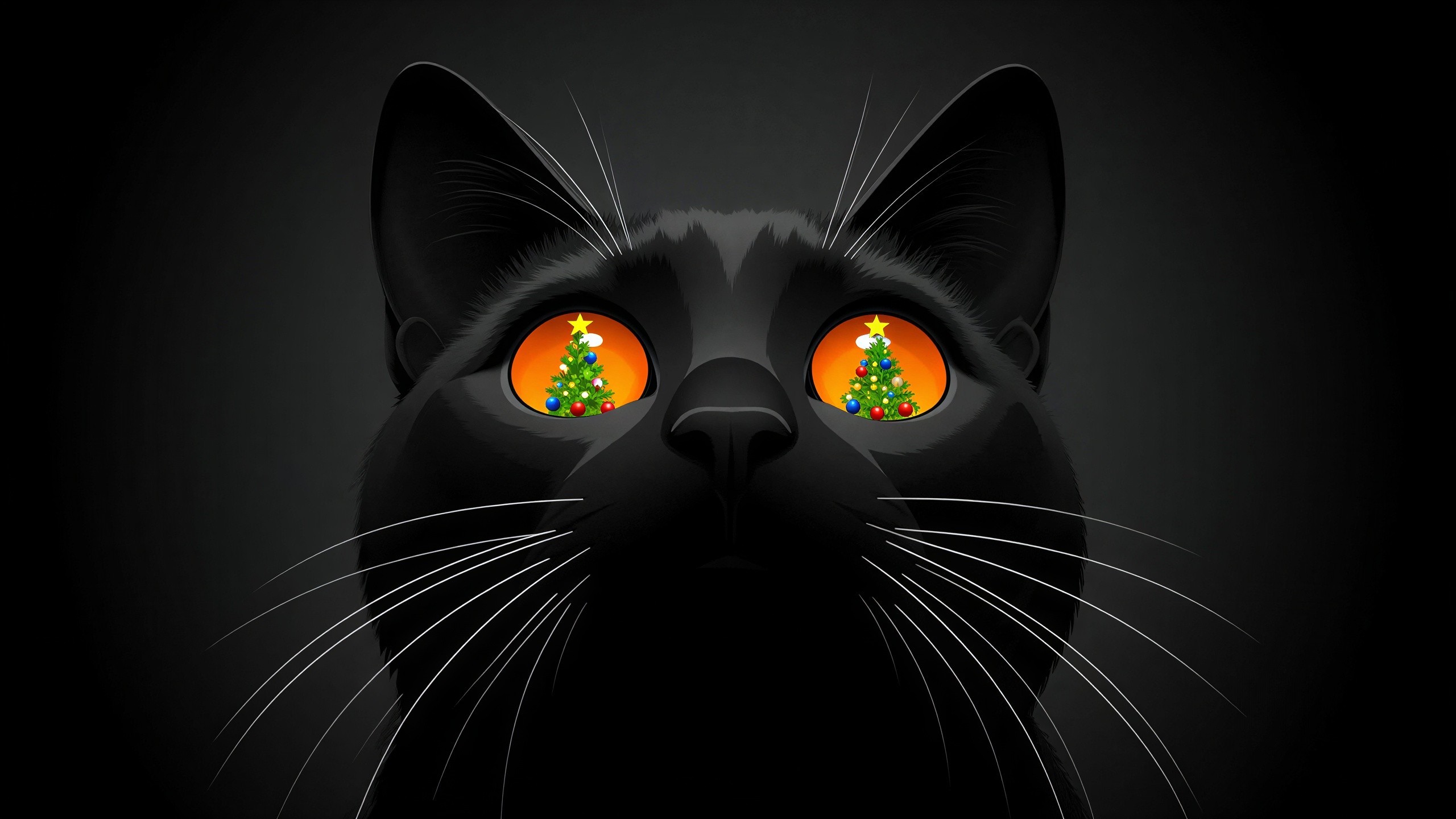 Detailed Digital Illustration of a Black Cat's Head