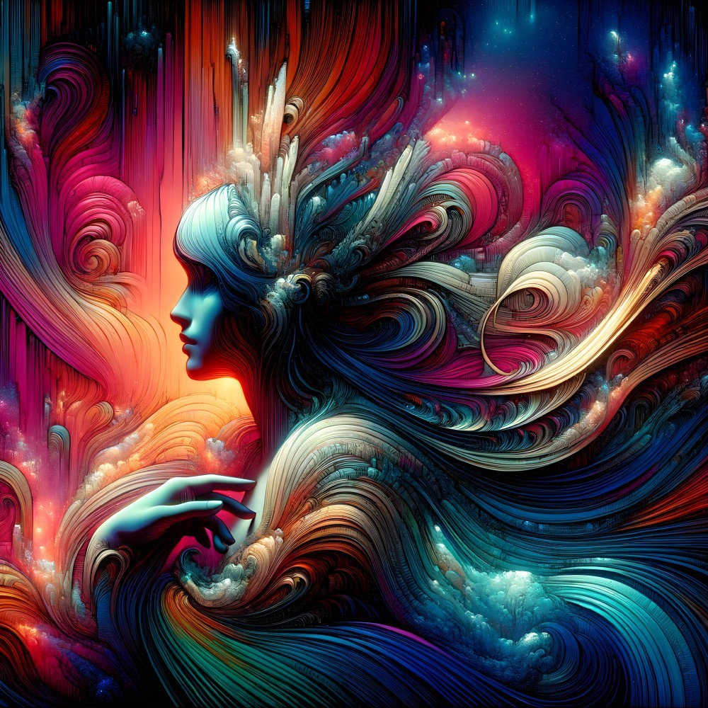 Digital Artwork of Woman with Cosmic Hair and Stars