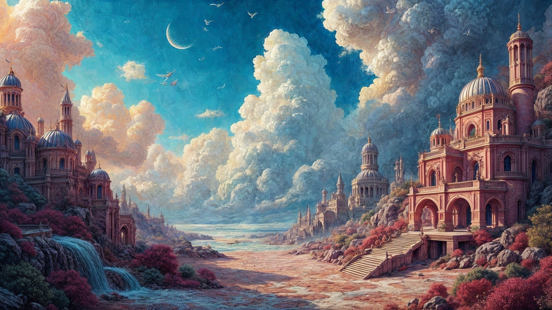 Majestic Castles in a Vibrant Fantasy Landscape